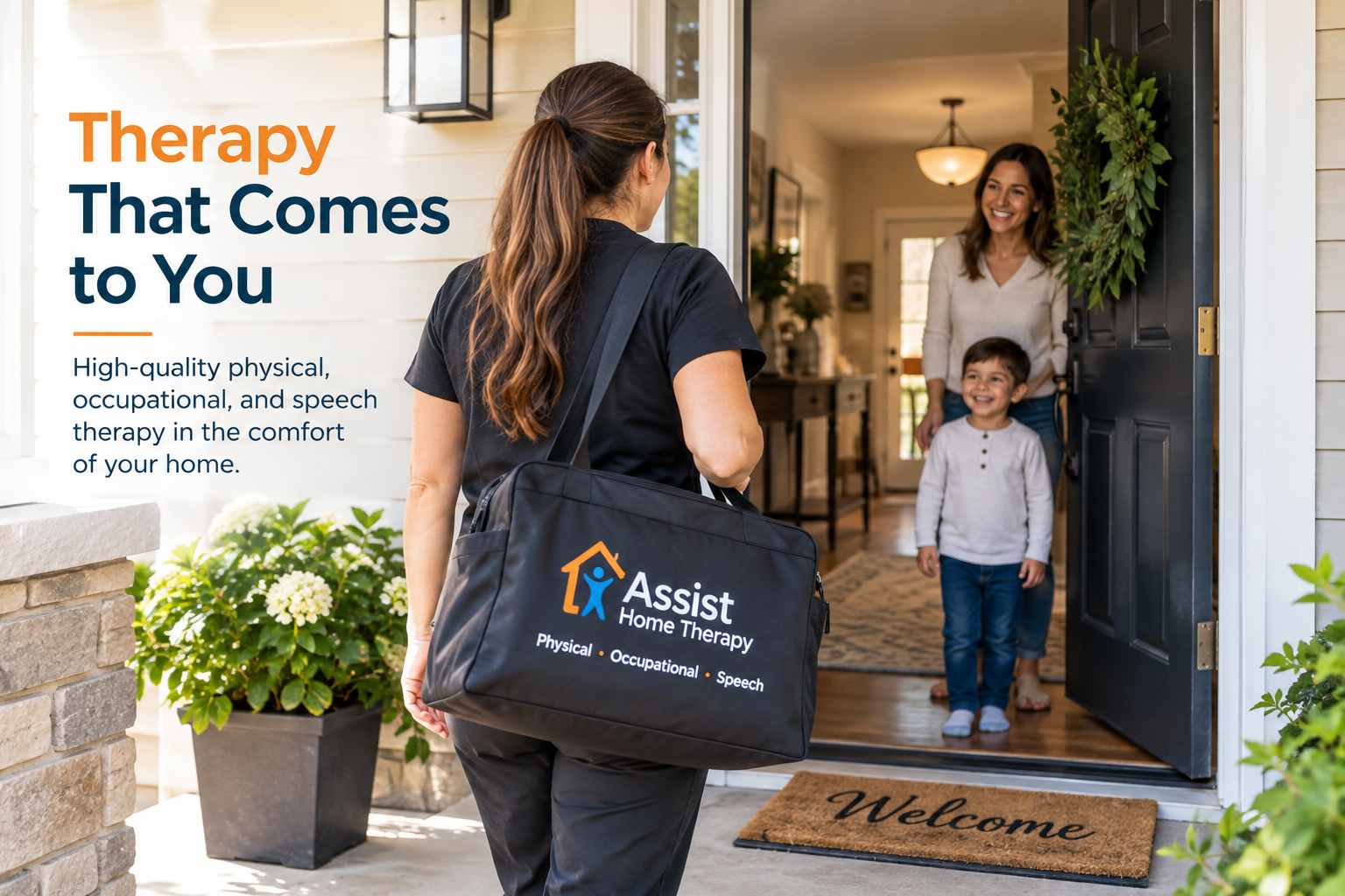 Assist Home Therapy therapist arriving at a family home for an in-home therapy visit